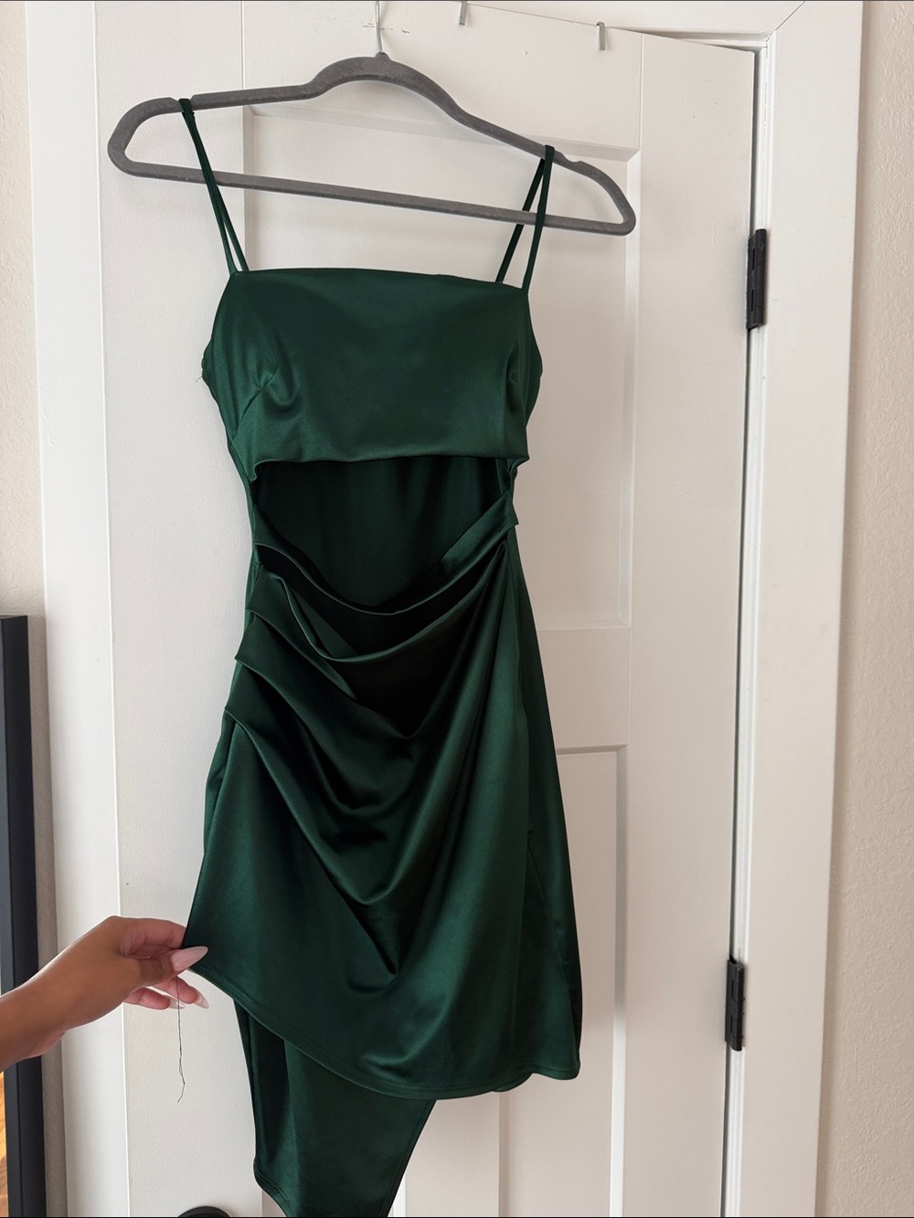 Windsor Emerald Green Satin Mini Dress with Draped Cutout